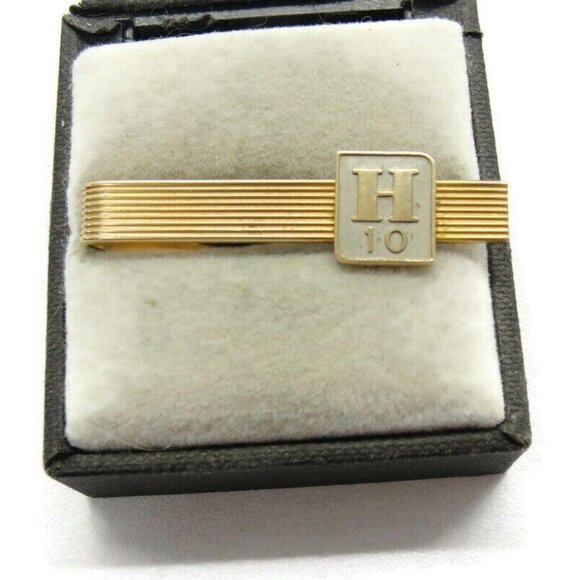 1 5/8" 10 Year "H" Service Award 10K Emblem 1/20 12Kt Gold Filled Tie Clip Vtg - Picture 12 of 13